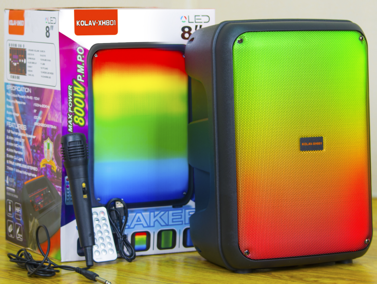 Boxă Portabilă Kolav cu Microfon, AT PERFORMANCE,  Telecomandă, Bluetooth, FM, Slot pentru SD și USB, Baterie 3,7V 1500mA, Cablu de Încărcare USB, Control cu un Buton